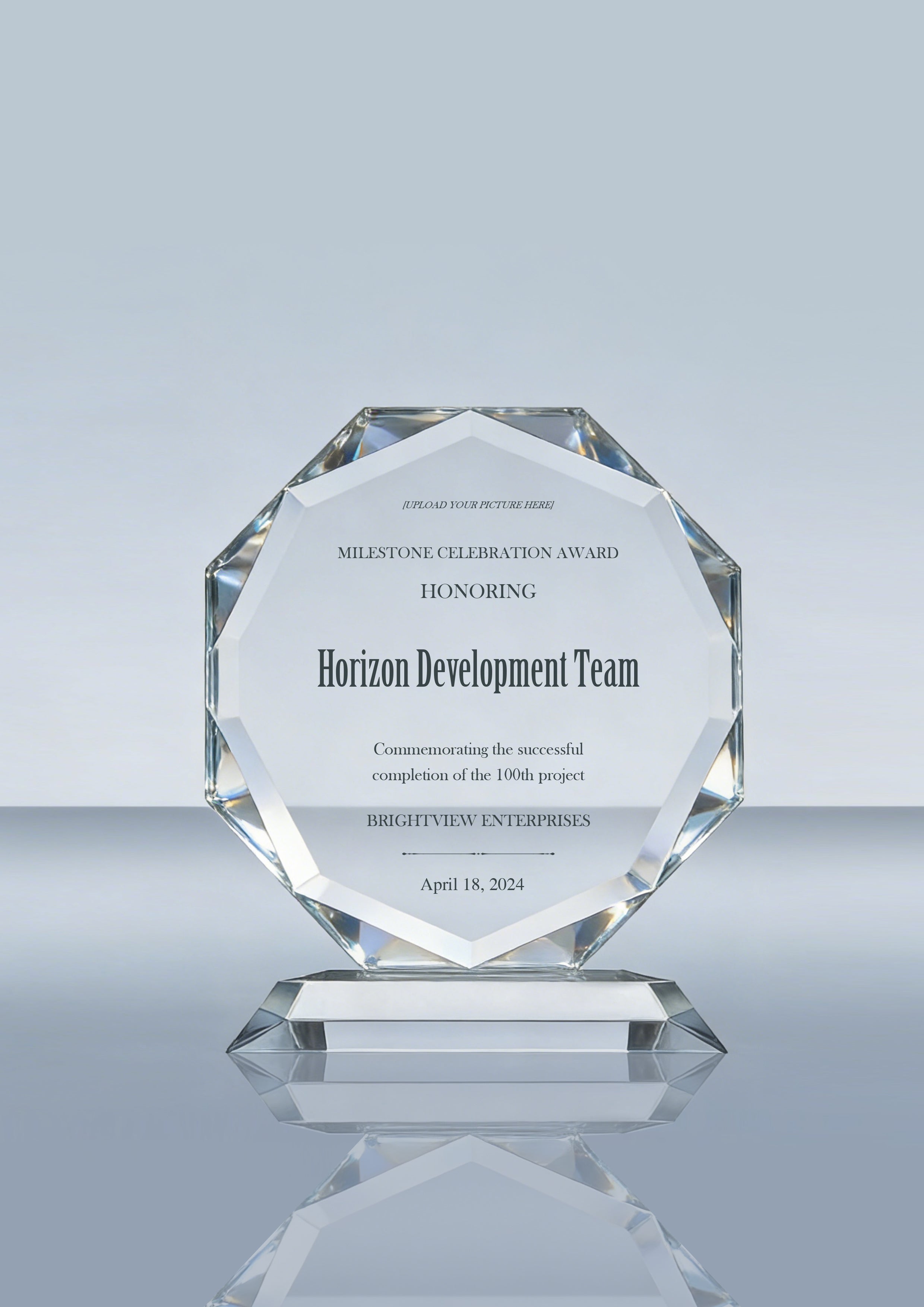 2D Etched Octagon Crystal Trophy Award